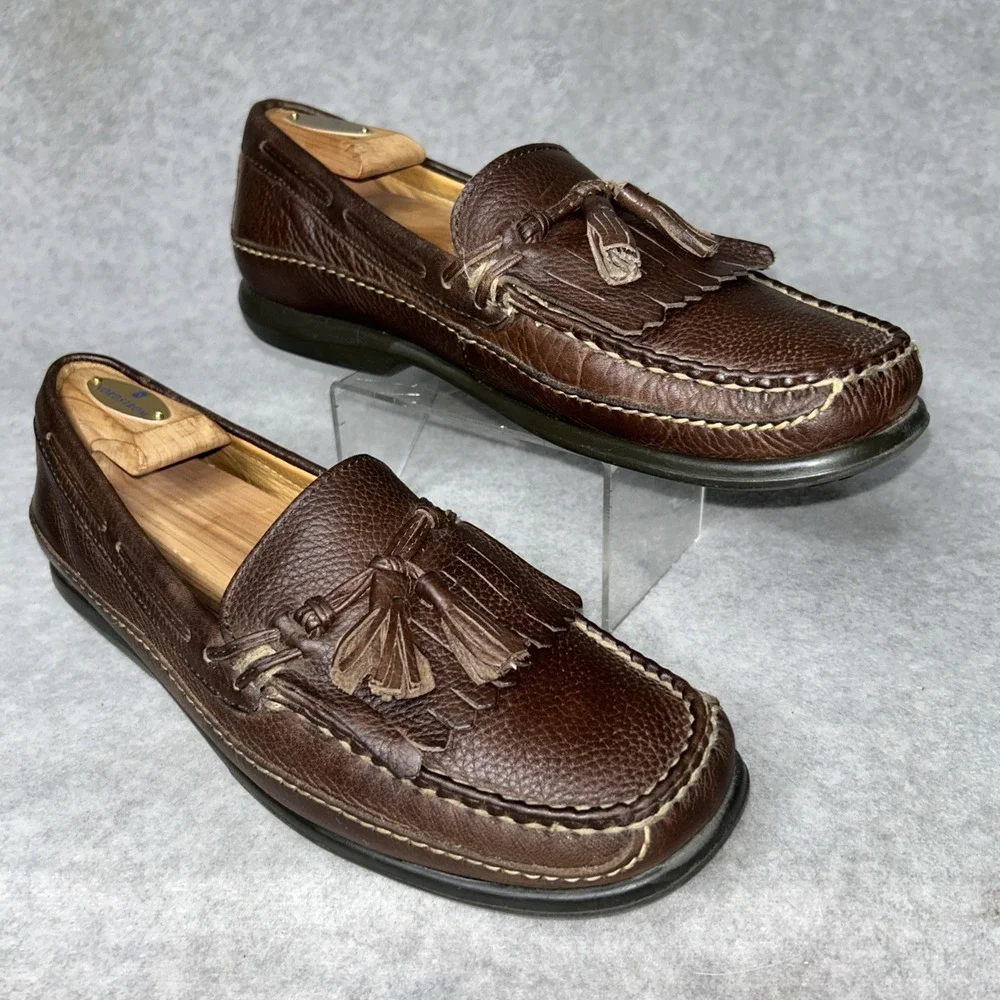 VTG Johnston & Murphy Hayes Loafers Handcrafted Brown Leather Tassel Preppy 9.5M